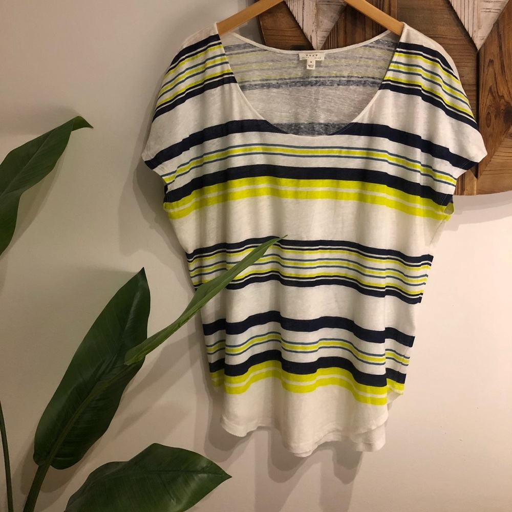 Soft Joie | White Multi Stripe Linen Ctn Tee - M